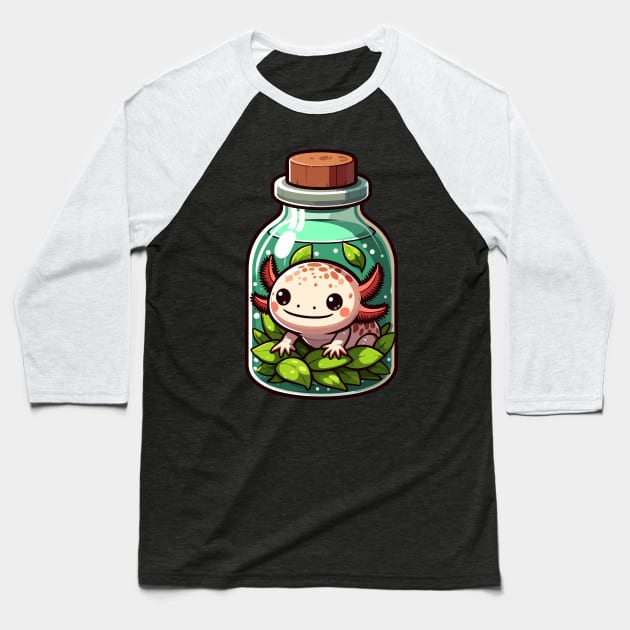 Kawaii Axolotl in Water Plant Bottle Baseball T-Shirt by TomFrontierArt